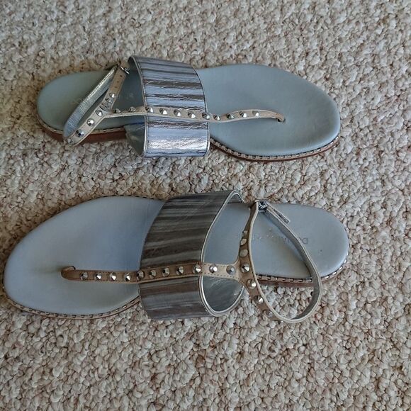 Donald J. Pliner Lacysp gray with metallic silver streaks leather sandals size 9 - Picture 3 of 11